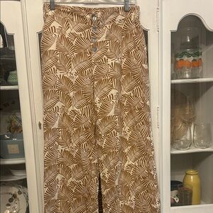 Marc New York Tan Leaf Print linen pants